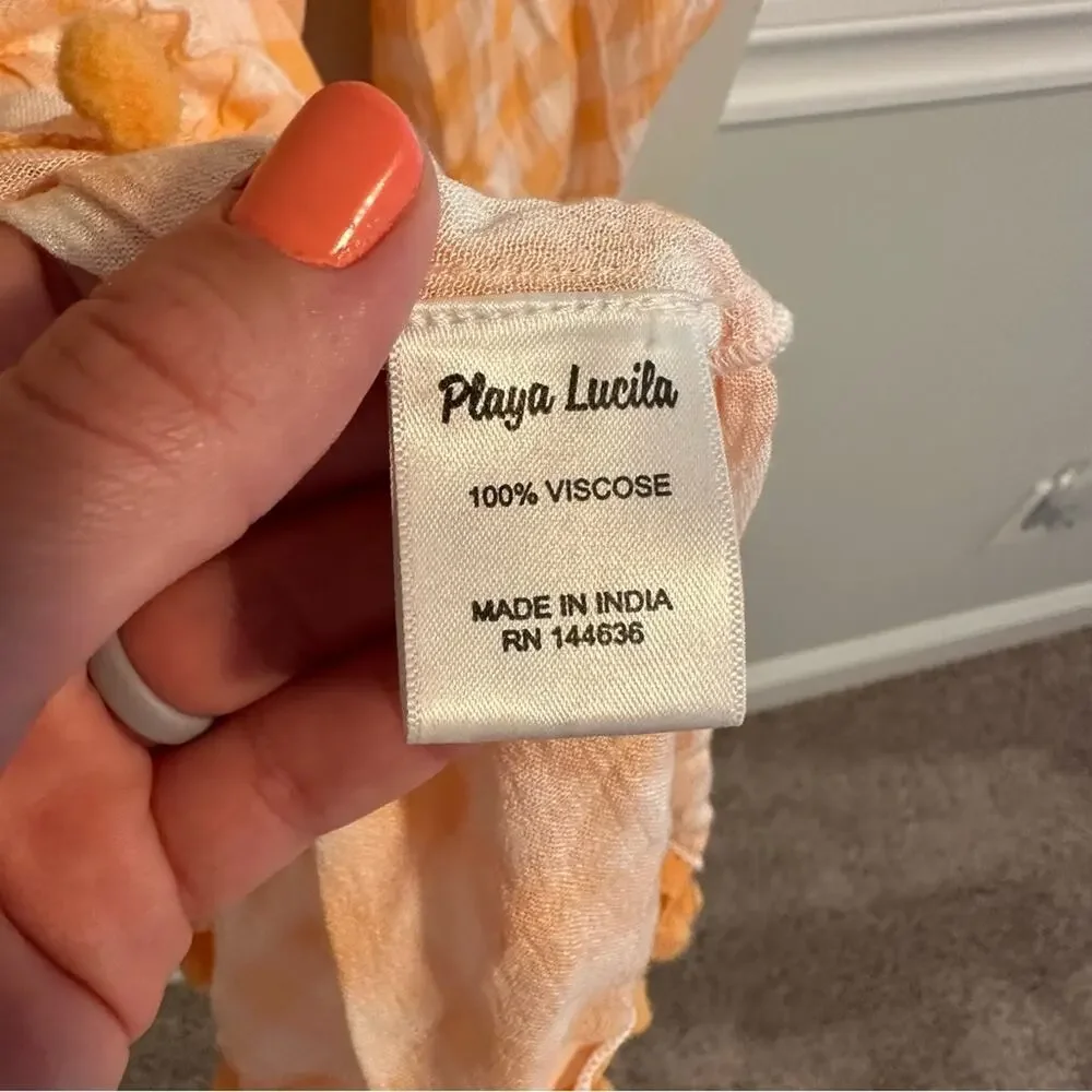 NWT Tuckernuck Playa Lucila Orange Plaid Mini Pom Pom Dress Small